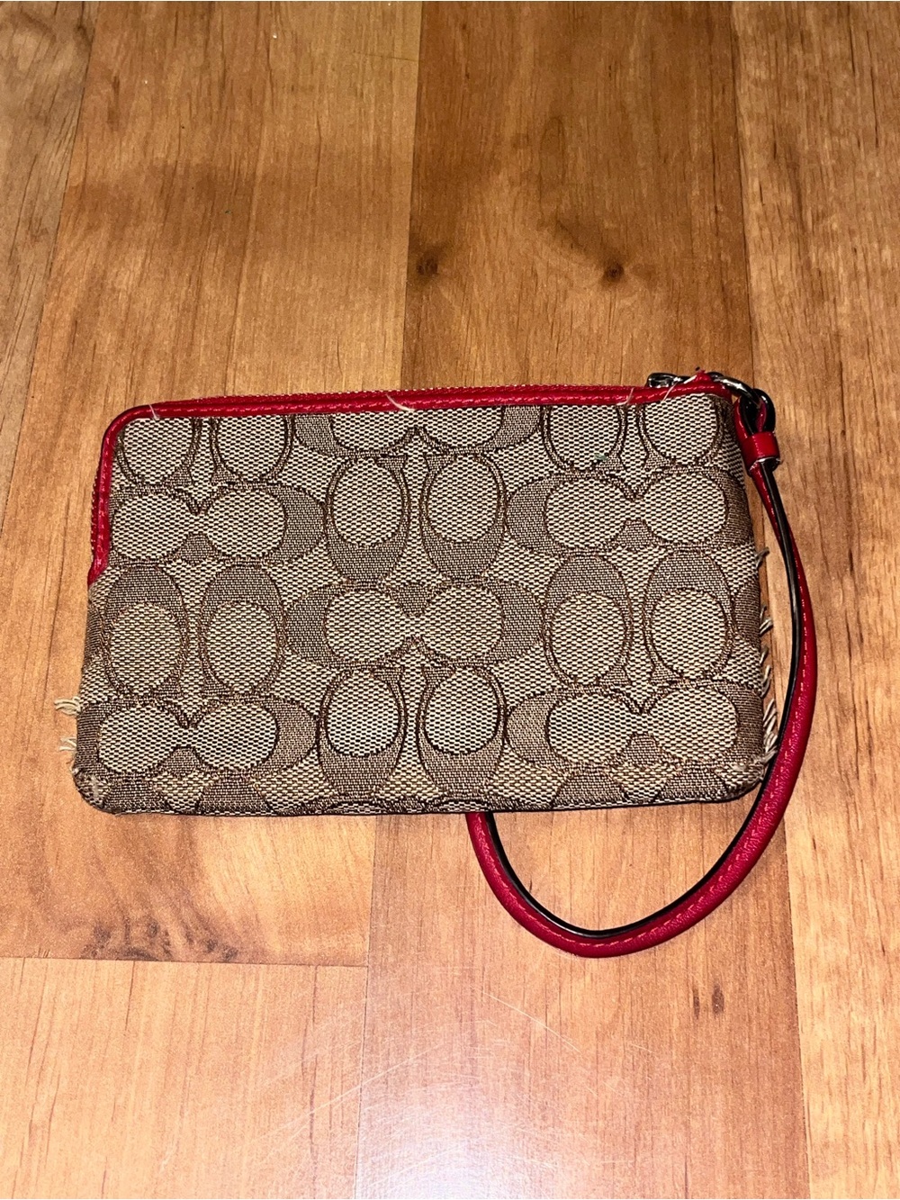 Coach Canvas Wristlet with Red Trim and Strap - Picture 2 of 7